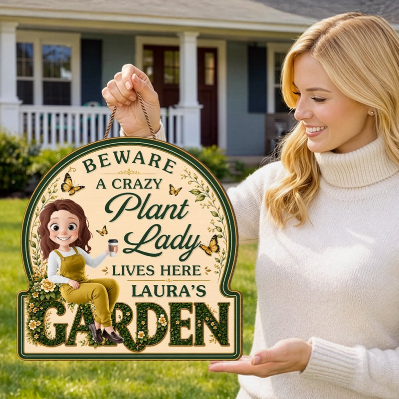 Personalized Wood Sign – Gifts For Gardeners – A Crazy Plant Lady Lives Here