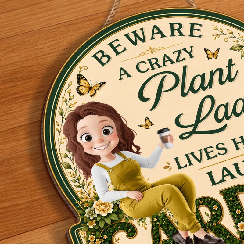 Personalized Wood Sign – Gifts For Gardeners – A Crazy Plant Lady Lives Here