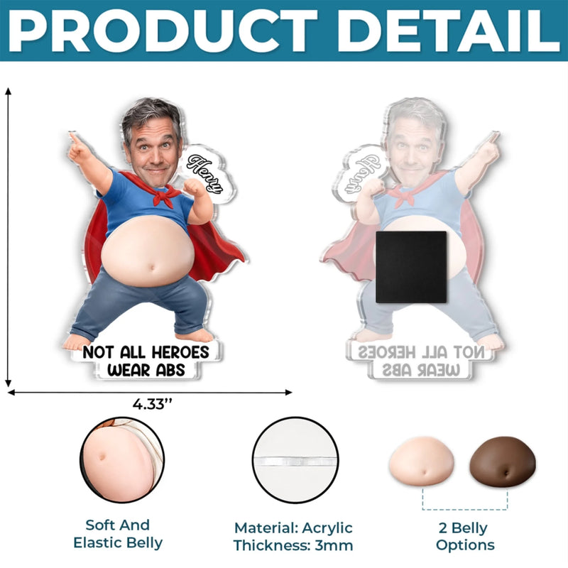 Personalized Photo Dad Bod Belly Squishy Acrylic Fridge Magnet – Funny Gifts For Dad, Grandpa – Official Belly Appreciation Club