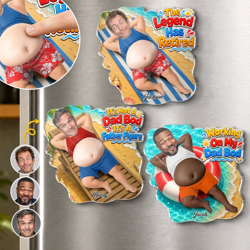 Personalized Photo Dad Bod Belly Squishy Acrylic Fridge Magnet – Funny Gifts For Dad, Grandpa – The Legend Has Retired