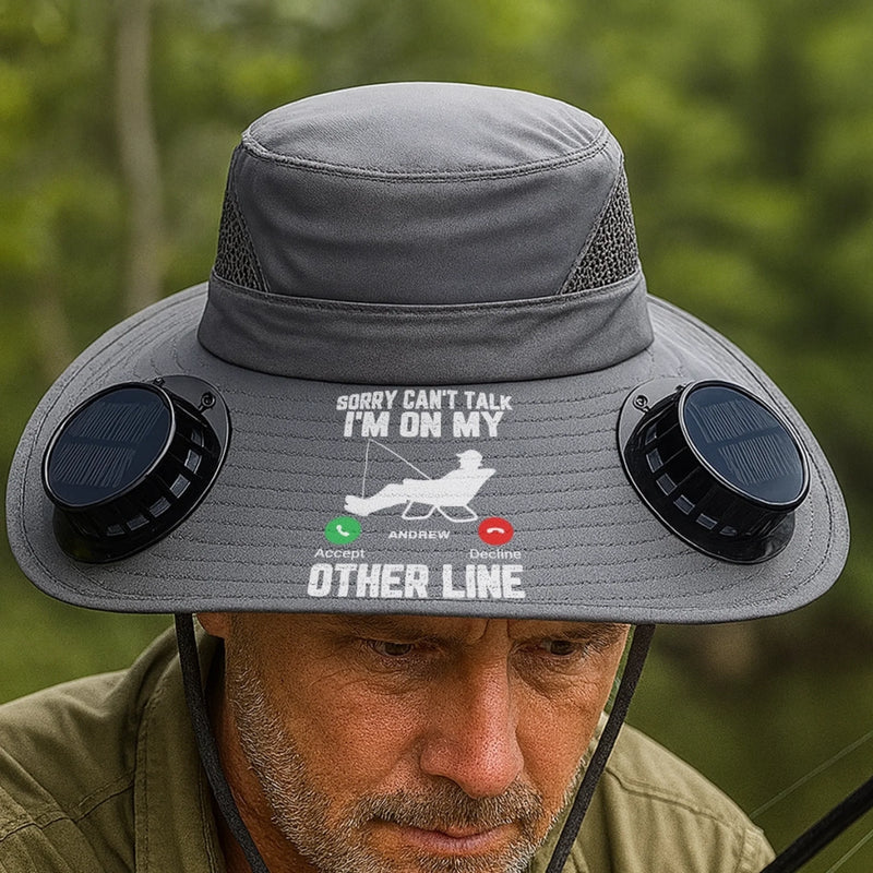Personalized Hat With Fans Solar Power – Gifts For Fisherman, Dad, Grandpa –  I'm On My Other Line