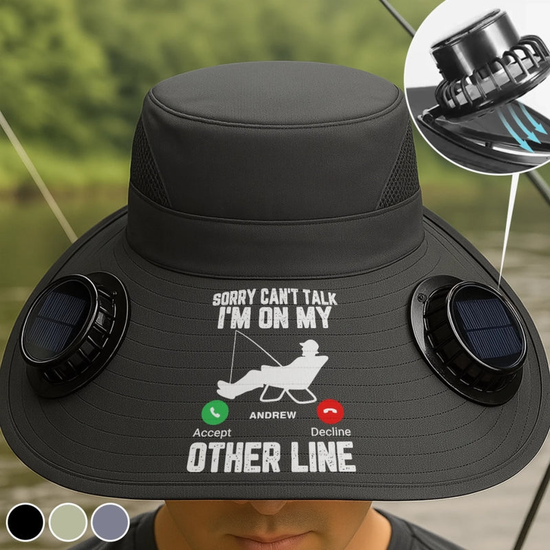 Personalized Hat With Fans Solar Power – Gifts For Fisherman, Dad, Grandpa –  I'm On My Other Line