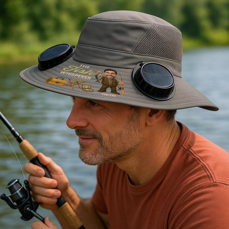 Personalized Hat With Fans Solar Power – Gifts For Fisherman, Dad, Grandpa –  The Fish Whisperer