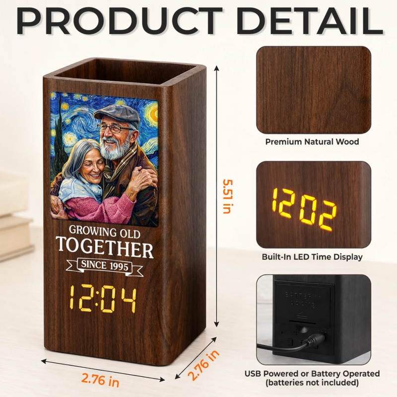 Personalized Photo Pen Holder With Clock – Anniversary Gifts For Couple – Loving You Through Every Second
