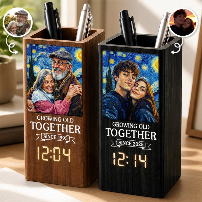 Personalized Photo Pen Holder With Clock – Anniversary Gifts For Couple – Loving You Through Every Second