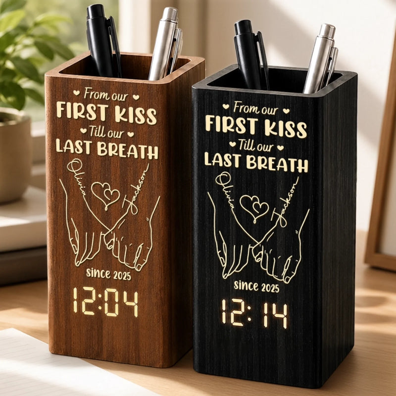 Personalized Pen Holder With Clock – Anniversary Gifts For Couple – A Pinky Promise For Life