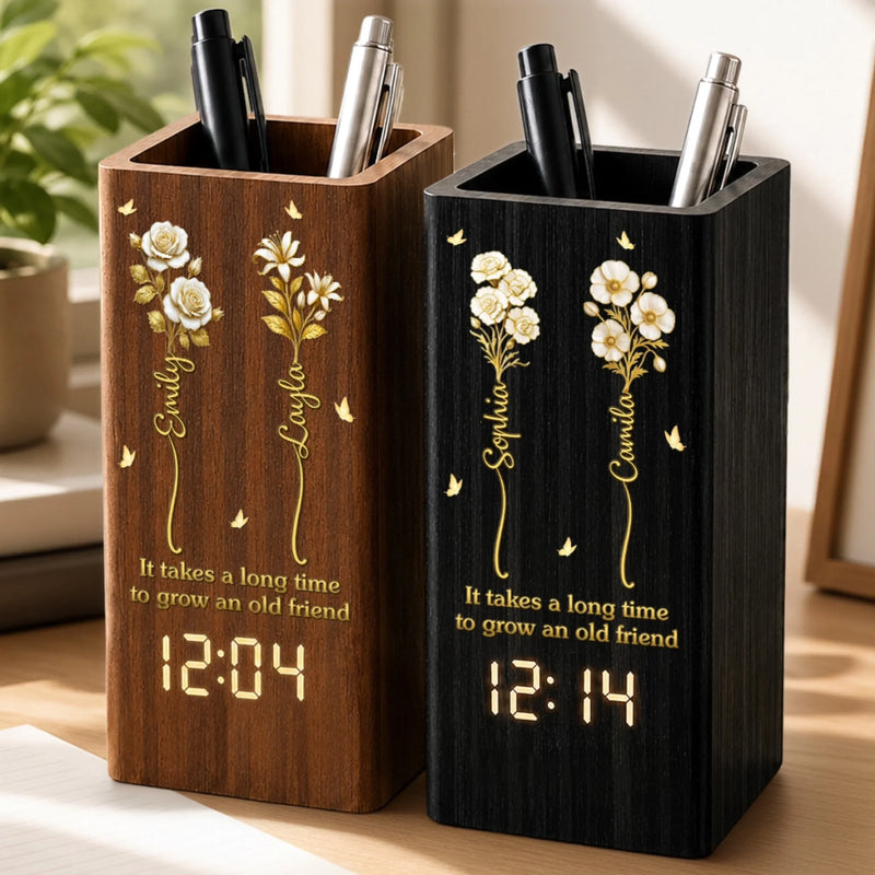 Personalized Pen Holder With Clock – Gifts For Women, Besties, Sisters, BFF – Blessed With True Sisterhood