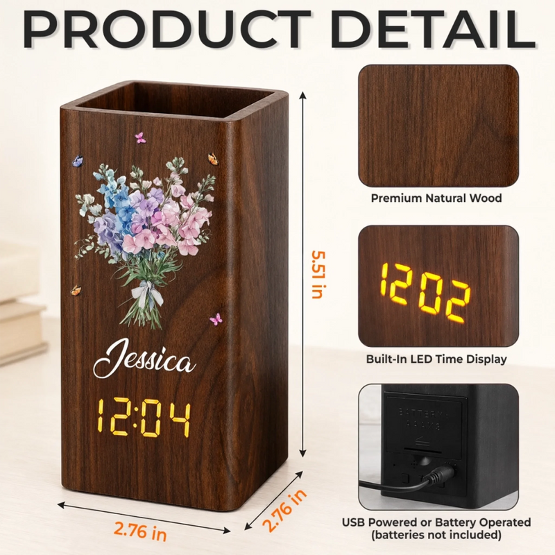 Personalized Pen Holder With Clock – Gifts For Women, Besties, Sisters, BFF – Growing Happiness Day By Day