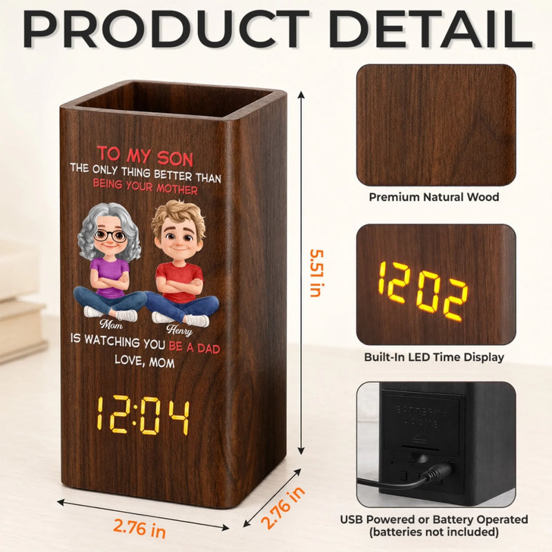 Personalized Pen Holder With Clock – Gifts For Son – My Son My Greatest Joy
