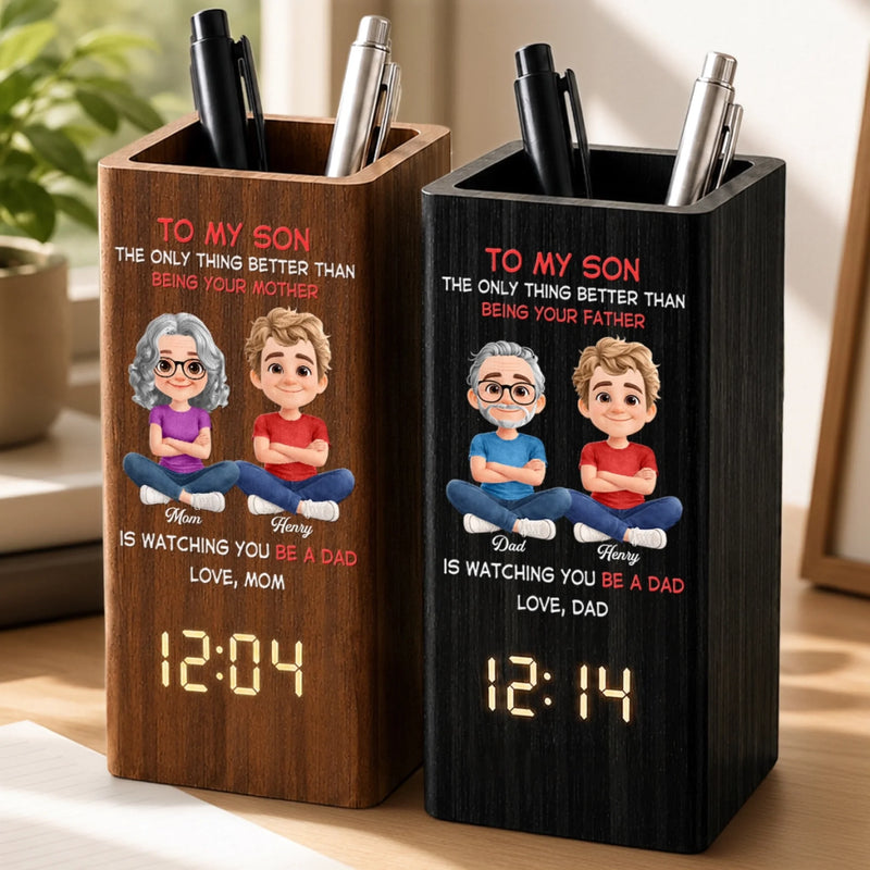 Personalized Pen Holder With Clock – Gifts For Son – My Son My Greatest Joy