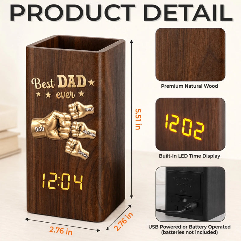 Personalized Pen Holder With Clock – Gifts For Dad, Grandpa – Dad’s Love Wins Every Time