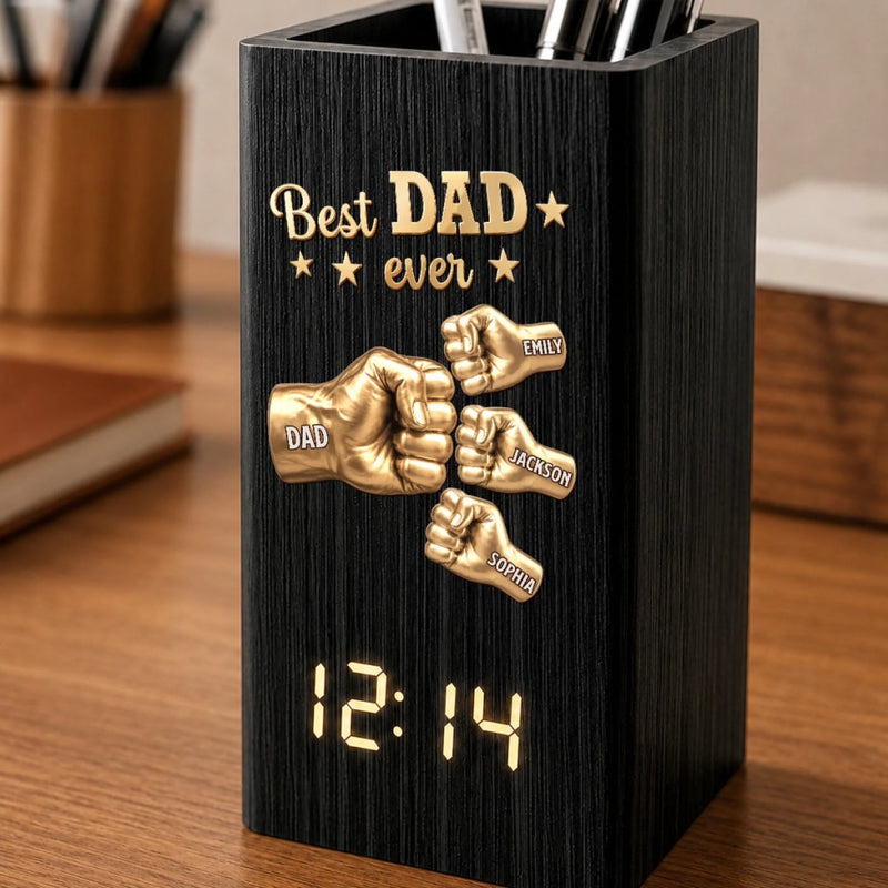 Personalized Pen Holder With Clock – Gifts For Dad, Grandpa – Dad’s Love Wins Every Time