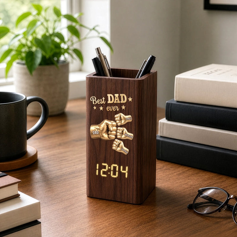 Personalized Pen Holder With Clock – Gifts For Dad, Grandpa – Dad’s Love Wins Every Time