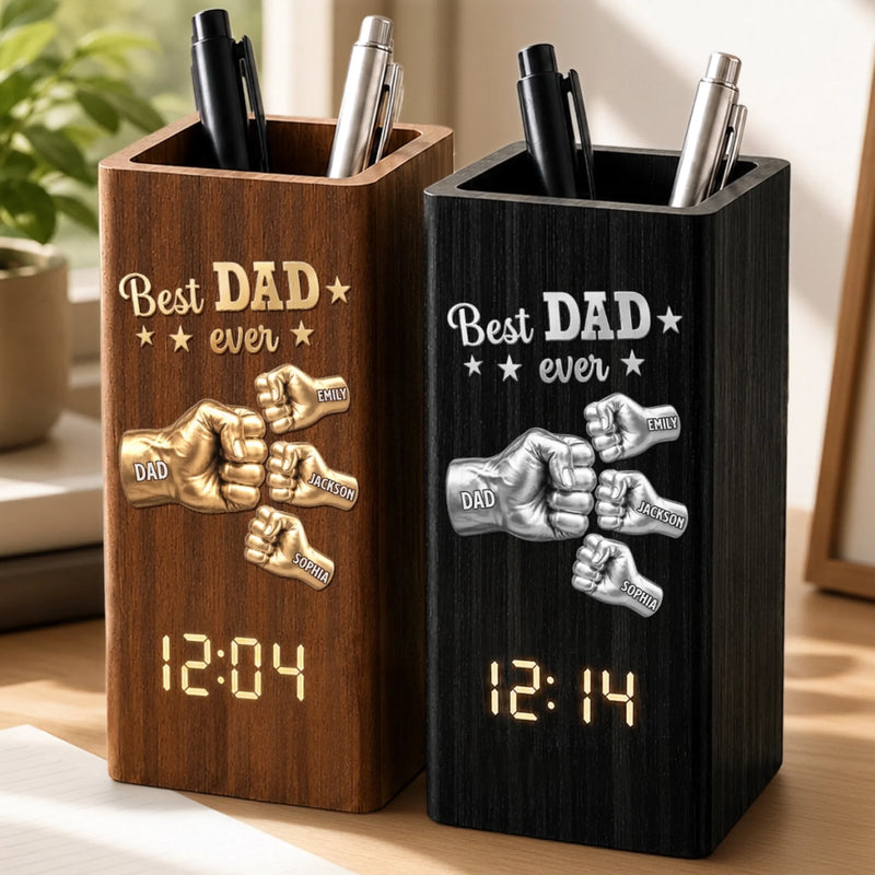 Personalized Pen Holder With Clock – Gifts For Dad, Grandpa – Dad’s Love Wins Every Time