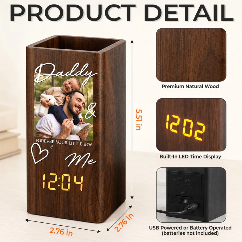 Personalized Photo Pen Holder With Clock – Gifts For Dad, Grandpa – Dad Makes Everything Better