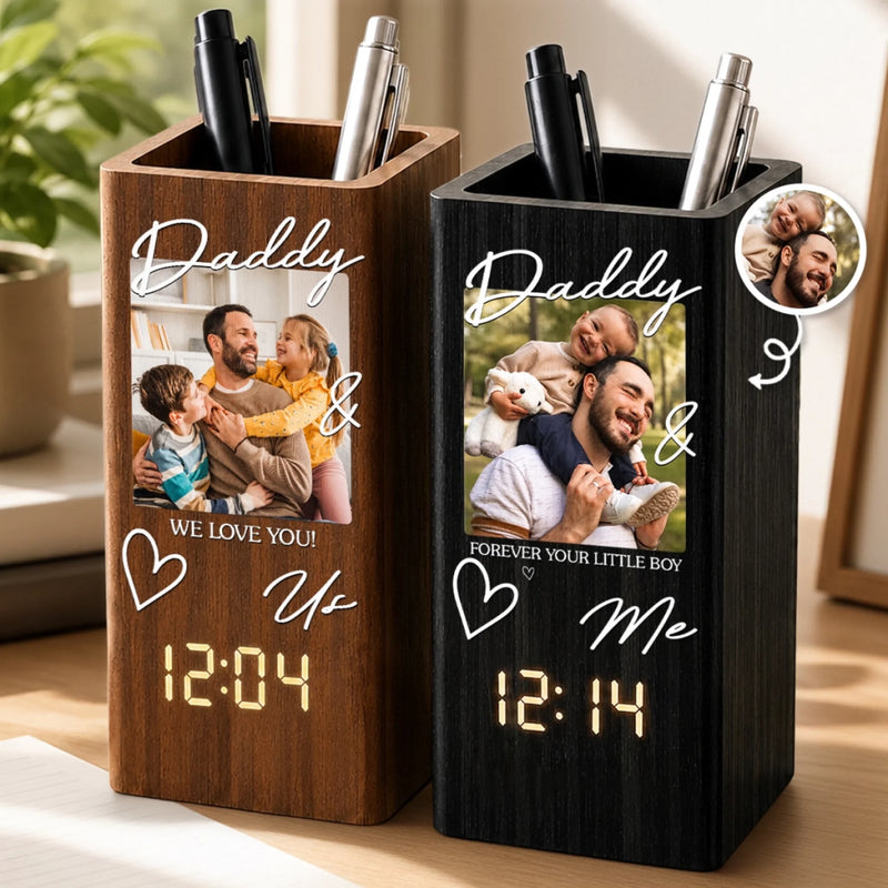 Personalized Photo Pen Holder With Clock – Gifts For Dad, Grandpa – Dad Makes Everything Better