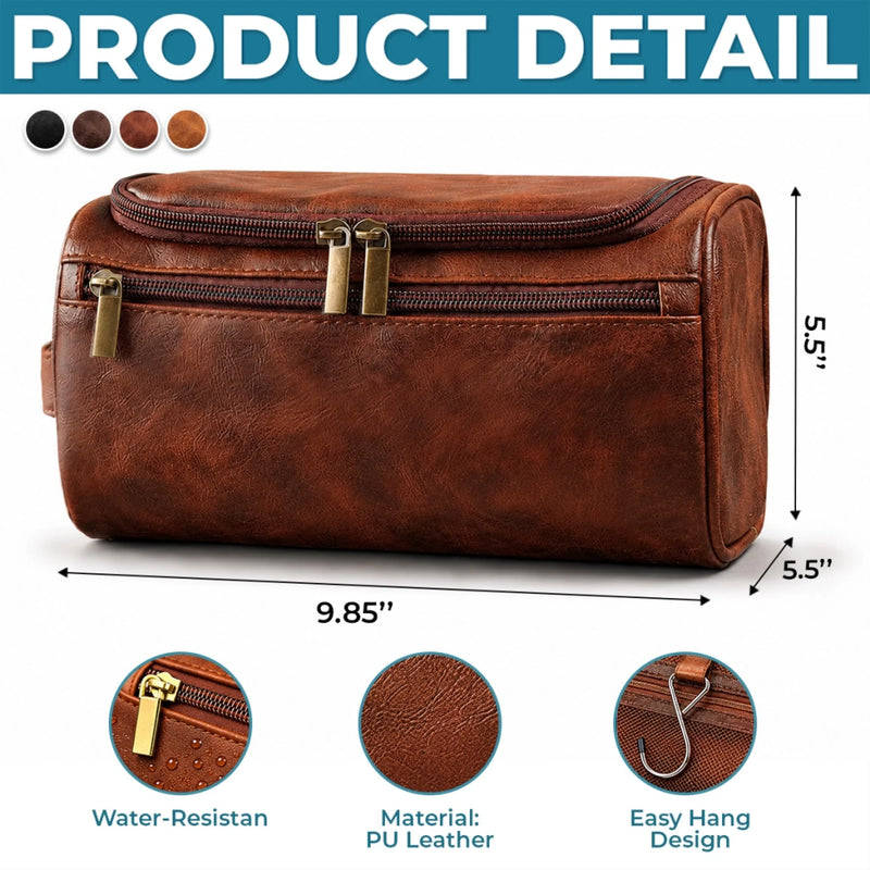 Personalized Leather Toiletry Bag - Gifts For Dad, Grandpa, Husband - Dad Makes Every Moment Better