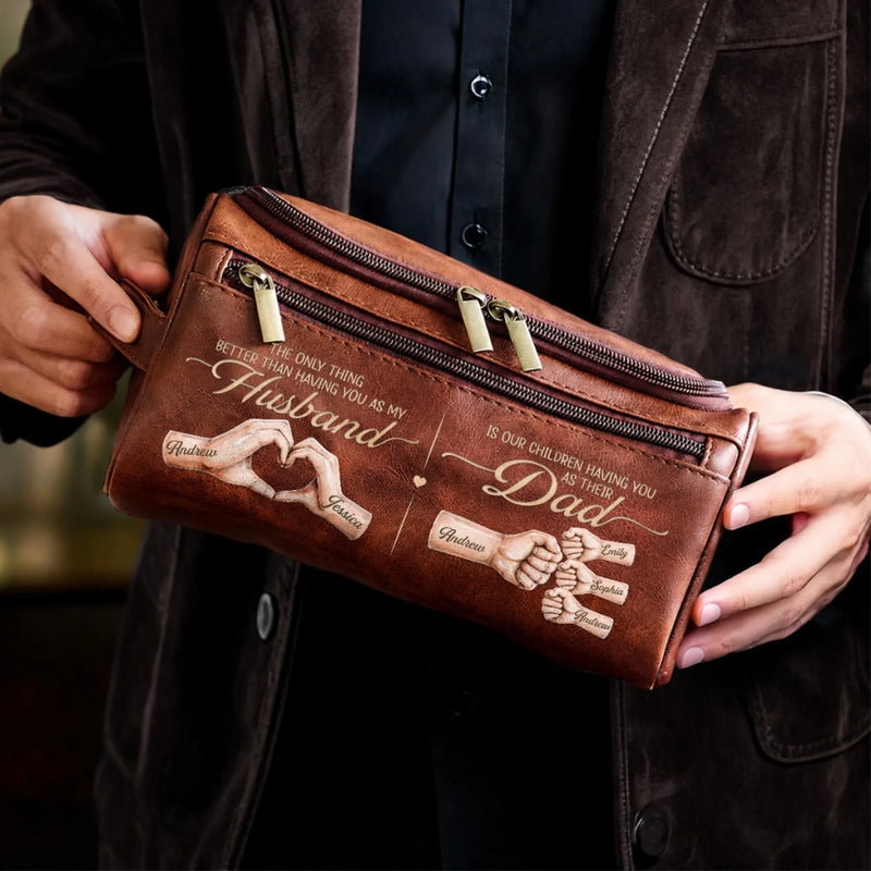 Personalized Leather Toiletry Bag - Gifts For Dad, Grandpa, Husband - Dad Makes Every Moment Better