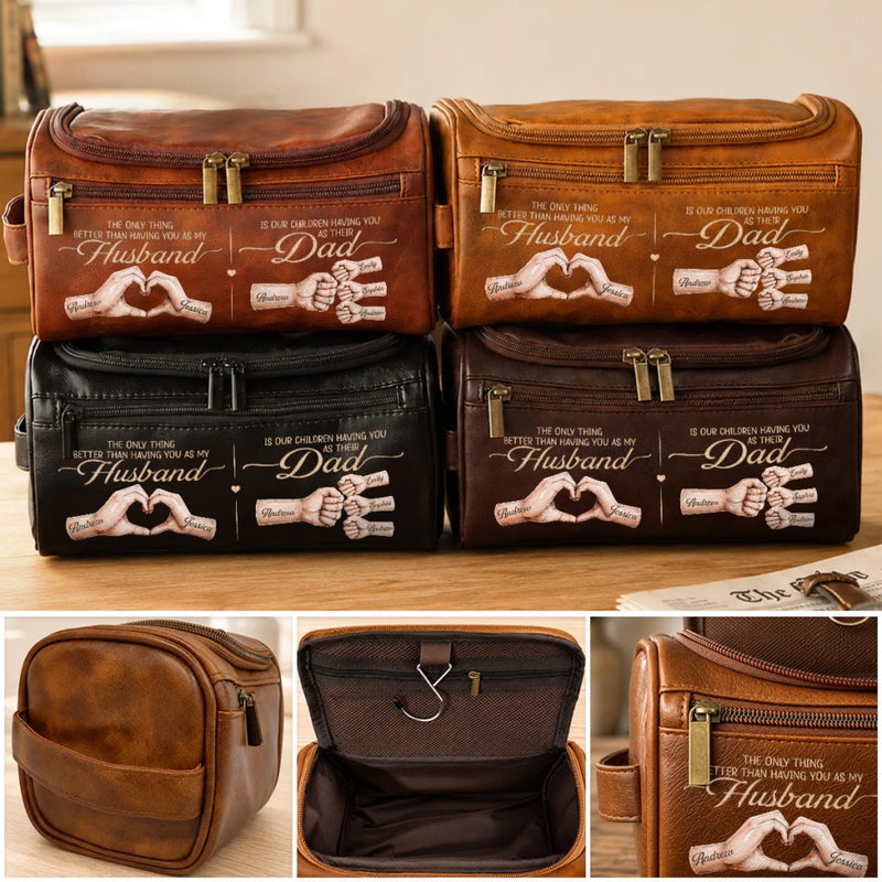 Personalized Leather Toiletry Bag - Gifts For Dad, Grandpa, Husband - Dad Makes Every Moment Better