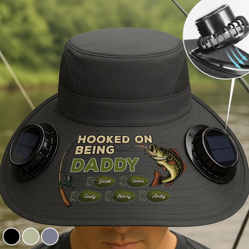 Personalized Hat With Fans Solar Power - Fishing Gifts For Fisherman, Dad, Grandpa - Hooked On Being Daddy
