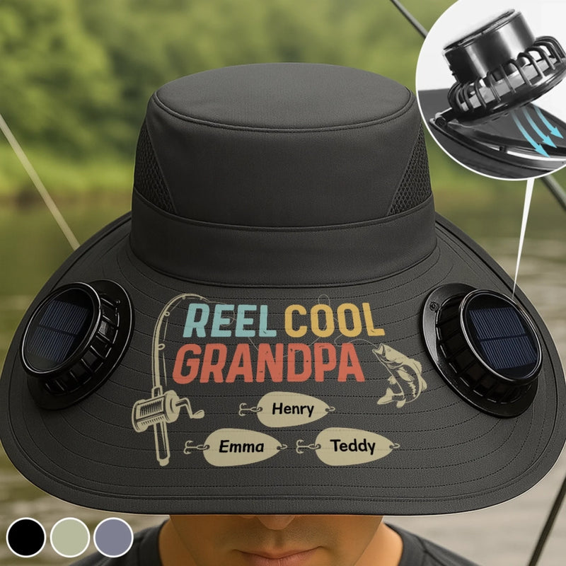 Personalized Hat With Fans Solar Power - Fishing Gifts For Fisherman, Dad, Grandpa - Reel Cool Grandpa