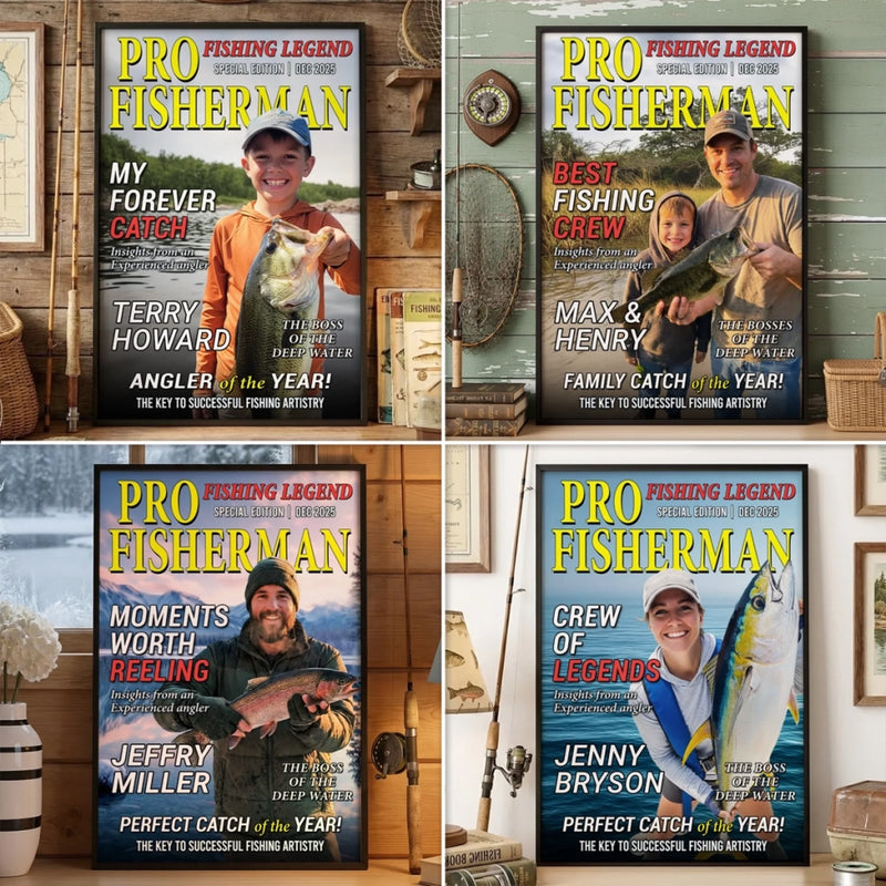 Personalized Photo Magazine Vertical Poster – Fishing Gifts For Fisherman – The Legend Reels On