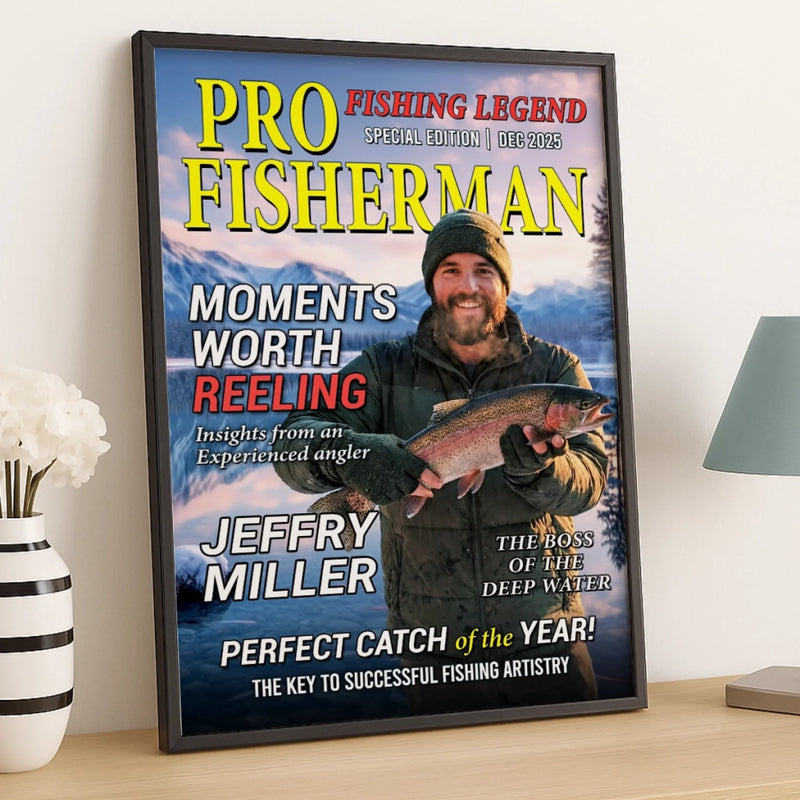 Personalized Photo Magazine Vertical Poster – Fishing Gifts For Fisherman – The Legend Reels On