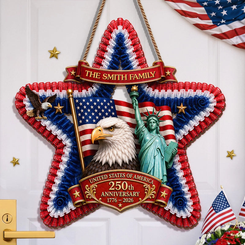 Personalized America 250th Anniversary Wood Sign – Gifts For Family Members – Land Of Liberty, Heart Of Home
