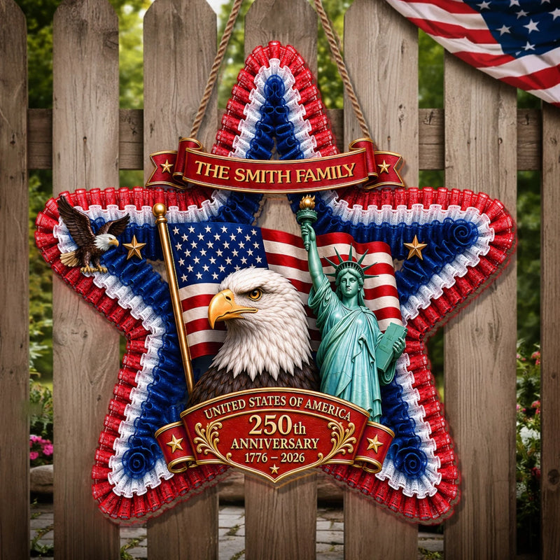 Personalized America 250th Anniversary Wood Sign – Gifts For Family Members – Land Of Liberty, Heart Of Home