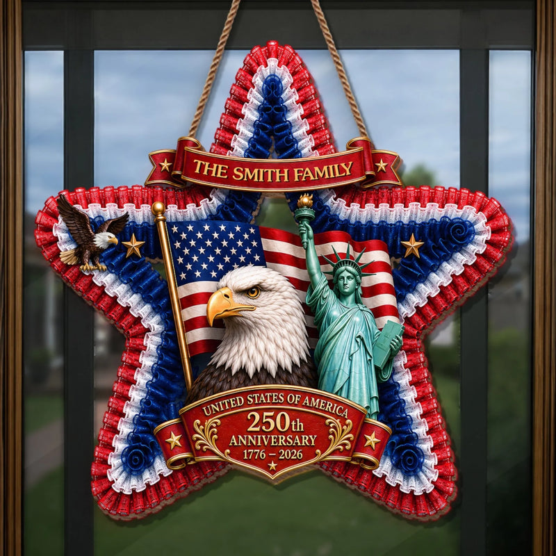 Personalized America 250th Anniversary Wood Sign – Gifts For Family Members – Land Of Liberty, Heart Of Home