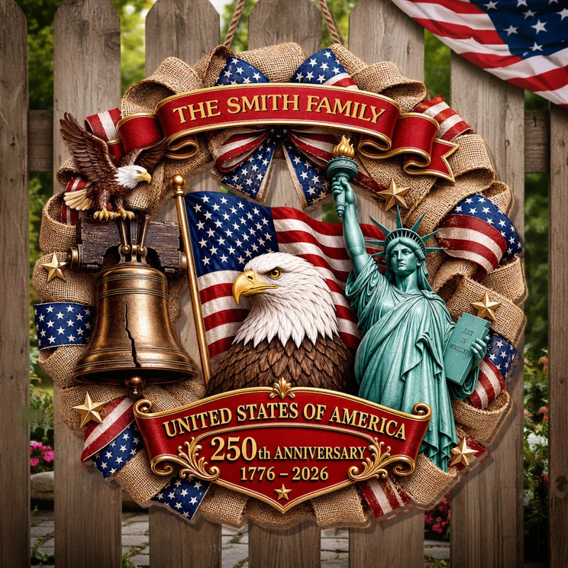 Personalized America 250th Anniversary Wood Sign – Gifts For Family Members – Faith, Family And Freedom