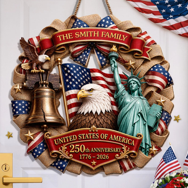 Personalized America 250th Anniversary Wood Sign – Gifts For Family Members – Faith, Family And Freedom