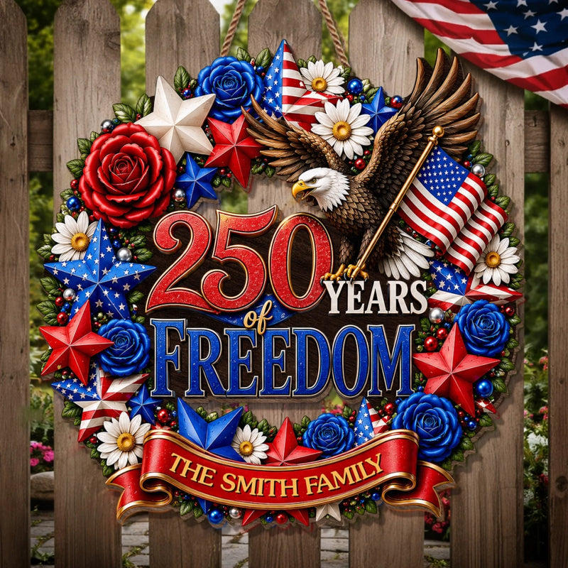 Personalized America 250th Anniversary Wood Sign - Gifts For Family Members - Home Of The Free And Brave