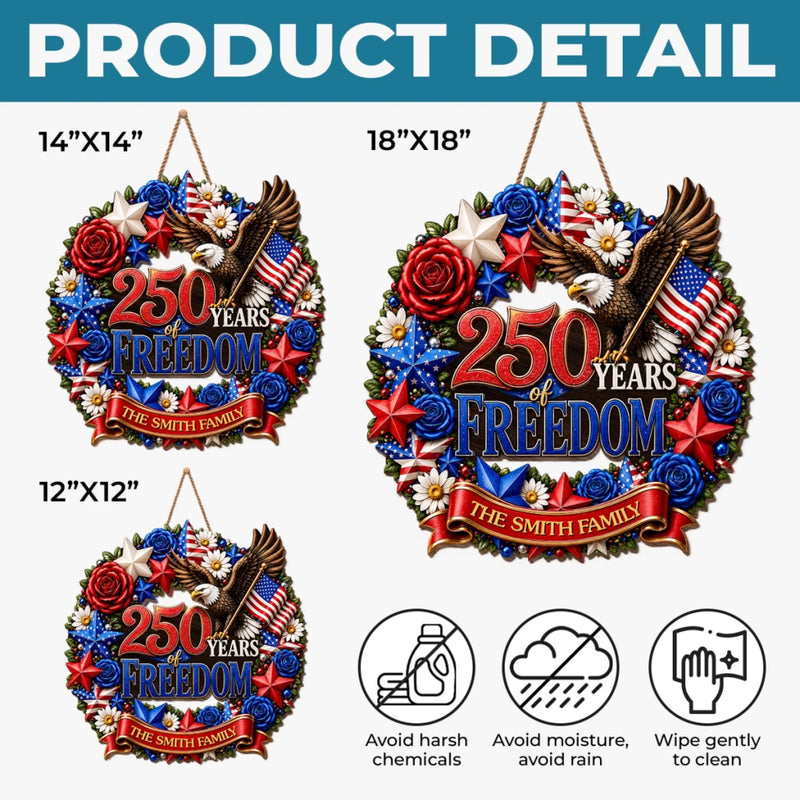 Personalized America 250th Anniversary Wood Sign - Gifts For Family Members - Home Of The Free And Brave