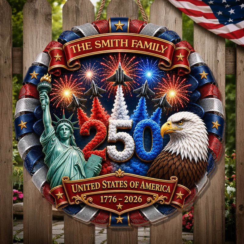 Personalized America 250th Anniversary Wood Sign - Gifts For Family Members - One Nation, One Family, One Home