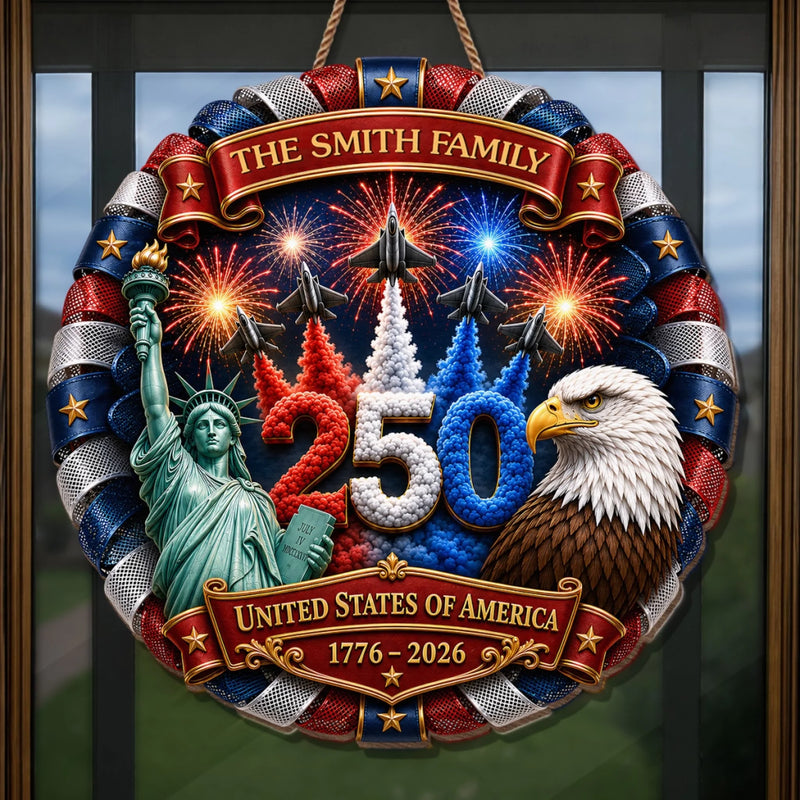 Personalized America 250th Anniversary Wood Sign - Gifts For Family Members - One Nation, One Family, One Home