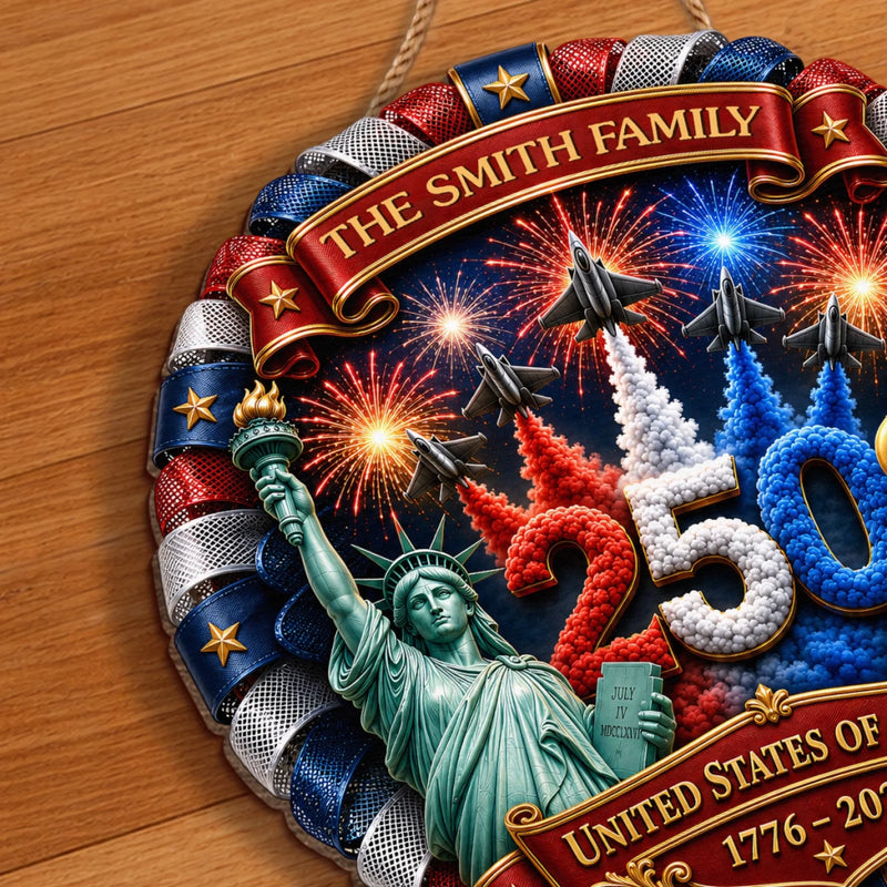 Personalized America 250th Anniversary Wood Sign - Gifts For Family Members - One Nation, One Family, One Home