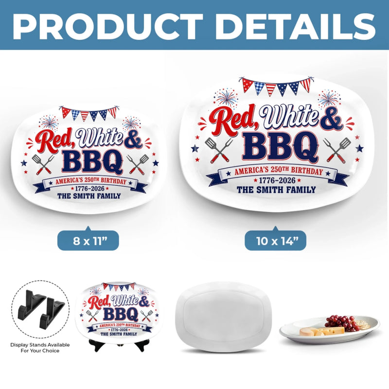 Personalized America 250th Anniversary Platter - Gifts For Family Members - Sparklers, Sauce And Freedom