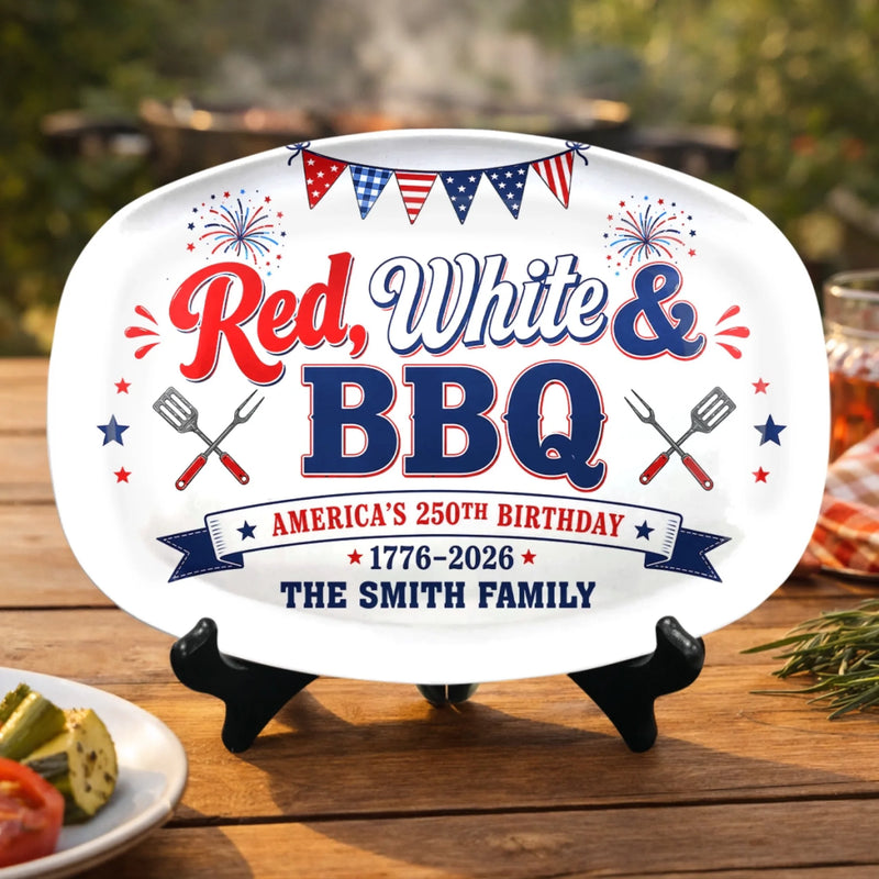Personalized America 250th Anniversary Platter - Gifts For Family Members - Sparklers, Sauce And Freedom