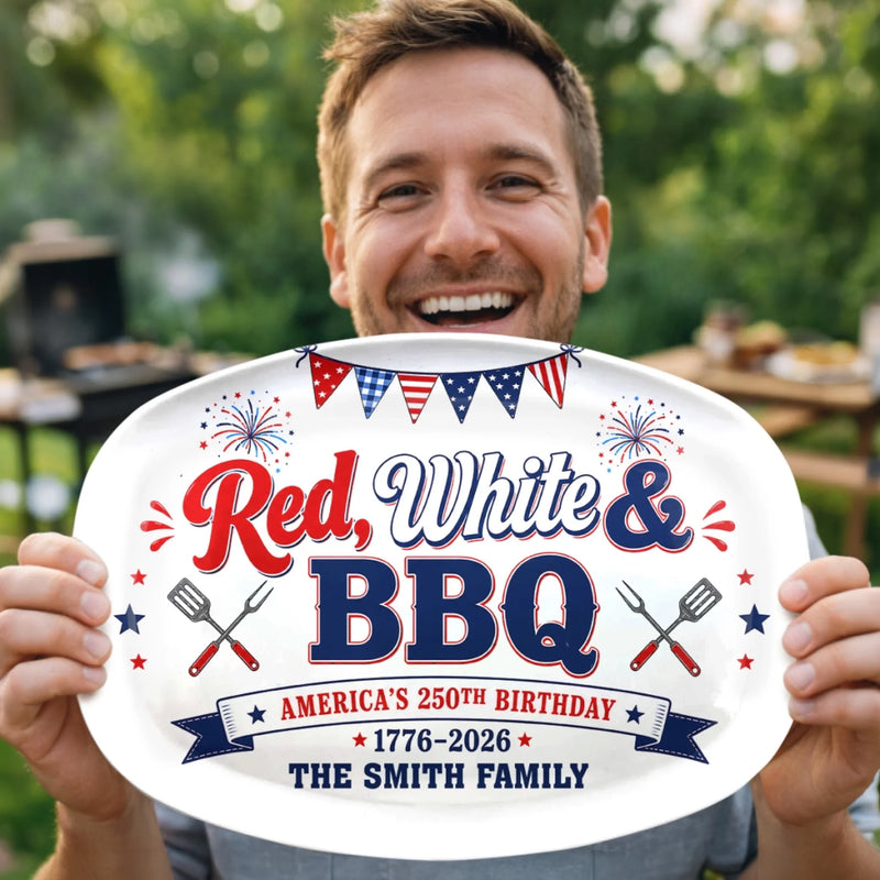 Personalized America 250th Anniversary Platter - Gifts For Family Members - Sparklers, Sauce And Freedom