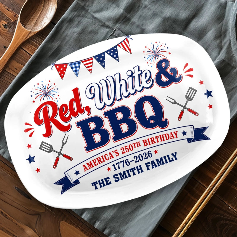 Personalized America 250th Anniversary Platter - Gifts For Family Members - Sparklers, Sauce And Freedom