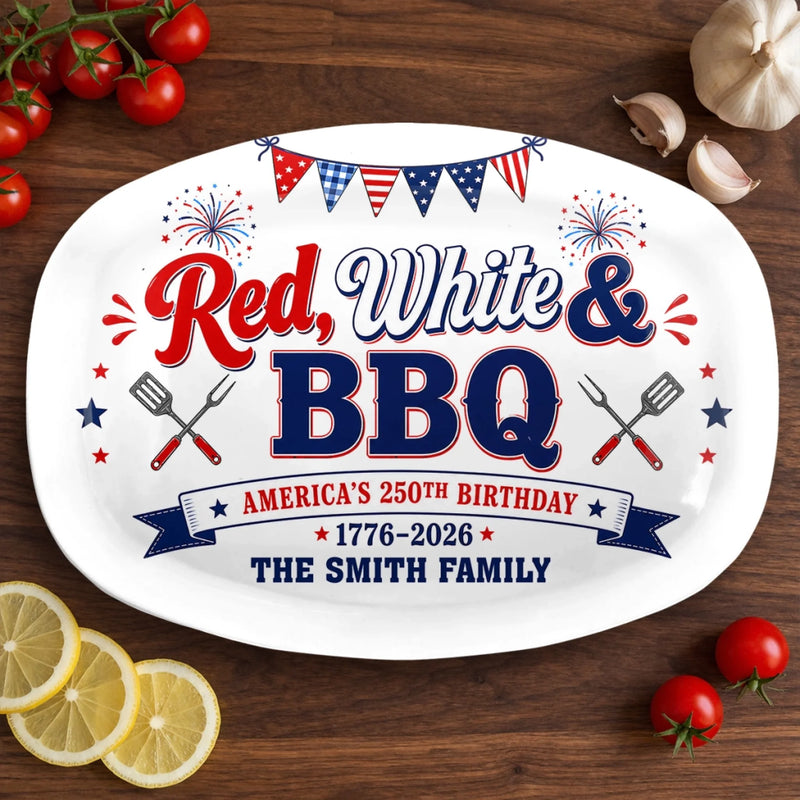 Personalized America 250th Anniversary Platter - Gifts For Family Members - Sparklers, Sauce And Freedom