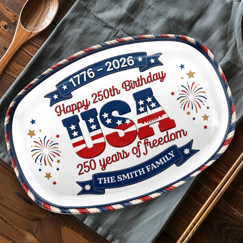 Personalized America 250th Anniversary Platter - Gifts For Family Members - Sweet Land Of Liberty