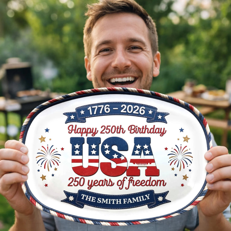 Personalized America 250th Anniversary Platter - Gifts For Family Members - Sweet Land Of Liberty