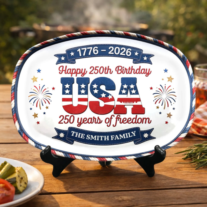 Personalized America 250th Anniversary Platter - Gifts For Family Members - Sweet Land Of Liberty