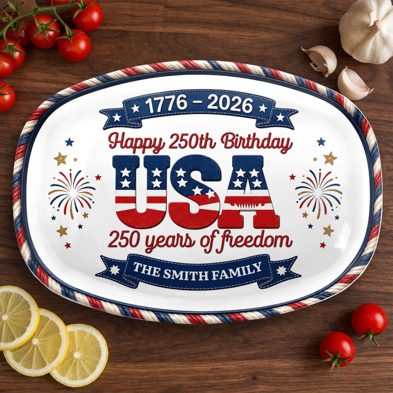 Personalized America 250th Anniversary Platter - Gifts For Family Members - Sweet Land Of Liberty