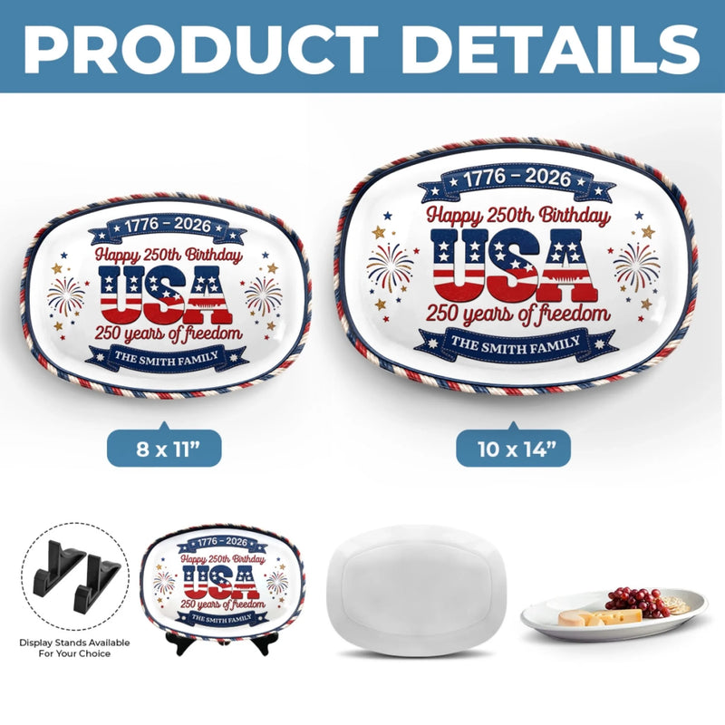 Personalized America 250th Anniversary Platter - Gifts For Family Members - Sweet Land Of Liberty