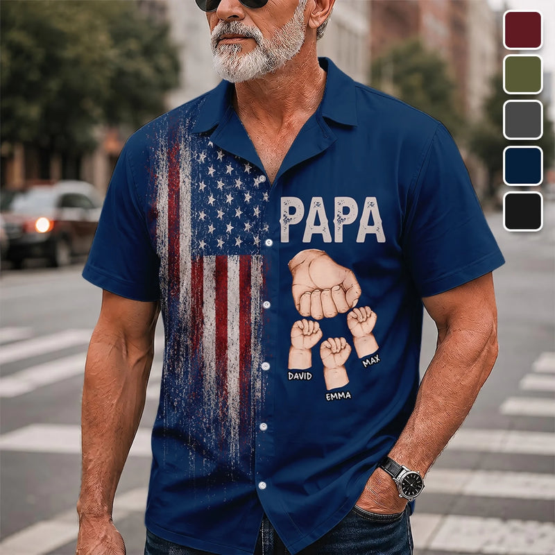 Personalized America 250th Anniversary Unisex Tropical Hawaiian Aloha Shirt - Gifts For Dad, Grandpa - Freedom Family Dad