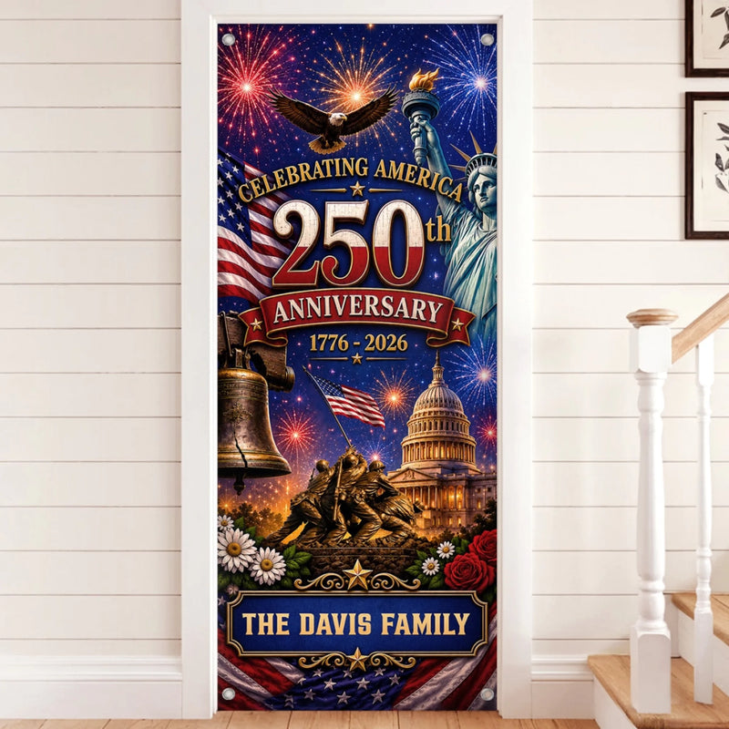 Personalized America 250th Anniversary Door Cover - Gifts For Family Members - Welcome To The USA Era