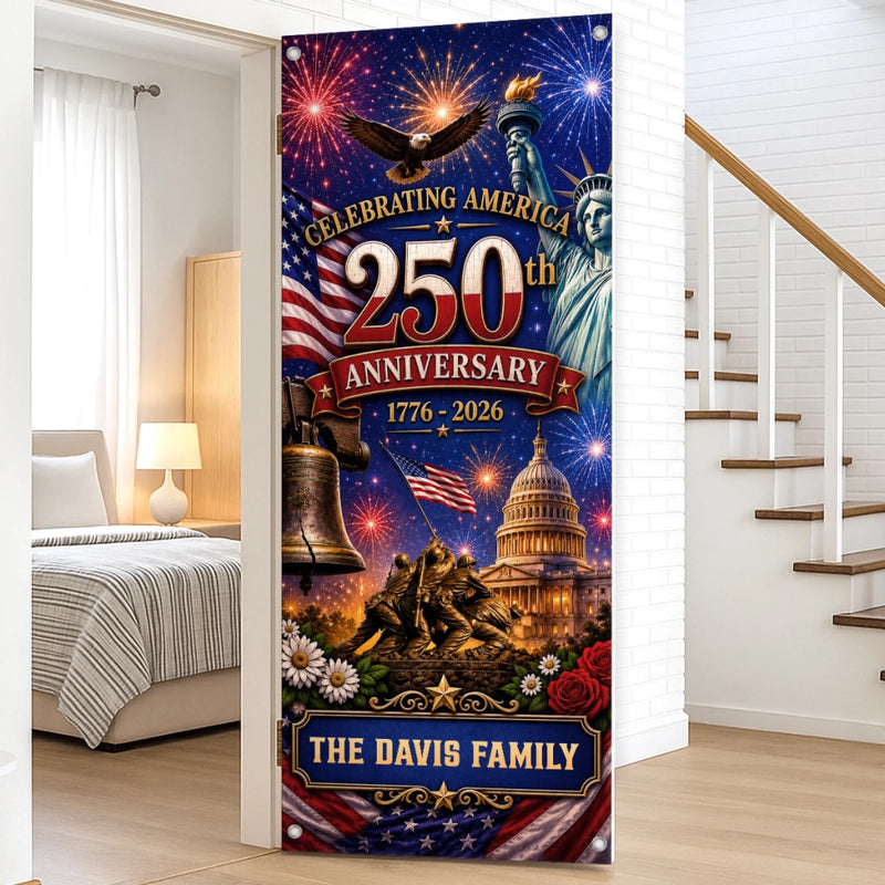 Personalized America 250th Anniversary Door Cover - Gifts For Family Members - Welcome To The USA Era